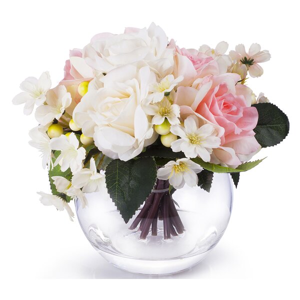 Nearly Natural Mixed Flowers Artificial Metal Bowl Silk